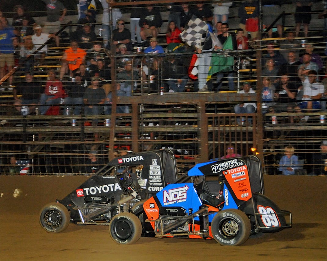 Cannon McIntosh leads Chris Windom (89) under the checkered flag. (TWC photo)
