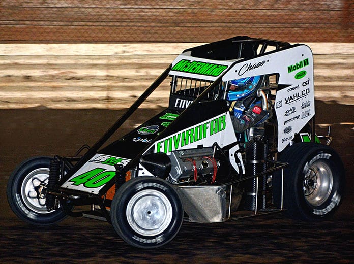 Chase McDermand and his No. 40 on their way to victory in the Badger Midget Series 25-lap feature race at Illinois’ Sycamore Speedway Saturday night. The young Springfield, Ill., racer captured his second straight Badger midget title. (Stan Kalwasinski Photo)