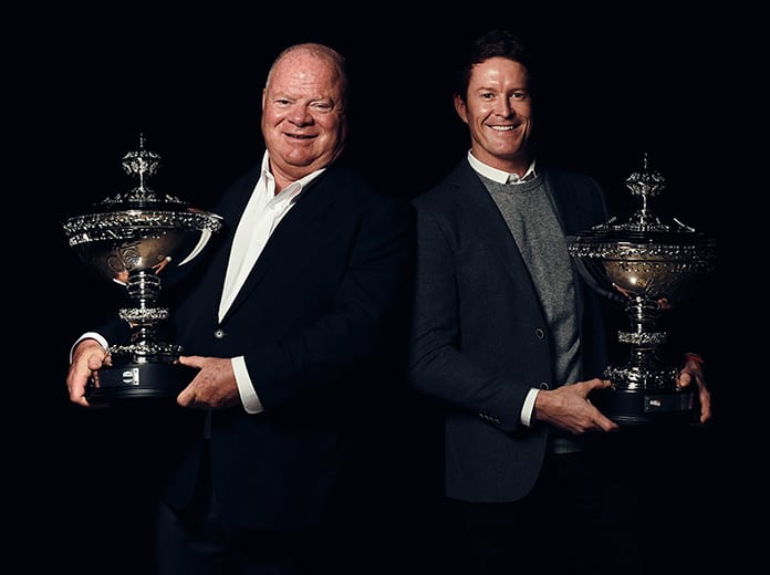 Scott Dixon (right) and team owner Chip Ganassi (left) were honored Thursday after capturing the NTT IndyCar Series championship. (IndyCar Photo)
