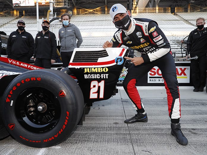 Rinus VeeKay earned his first NTT IndyCar Series pole Thursday at Indianapolis Motor Speedway. (IndyCar Photo)
