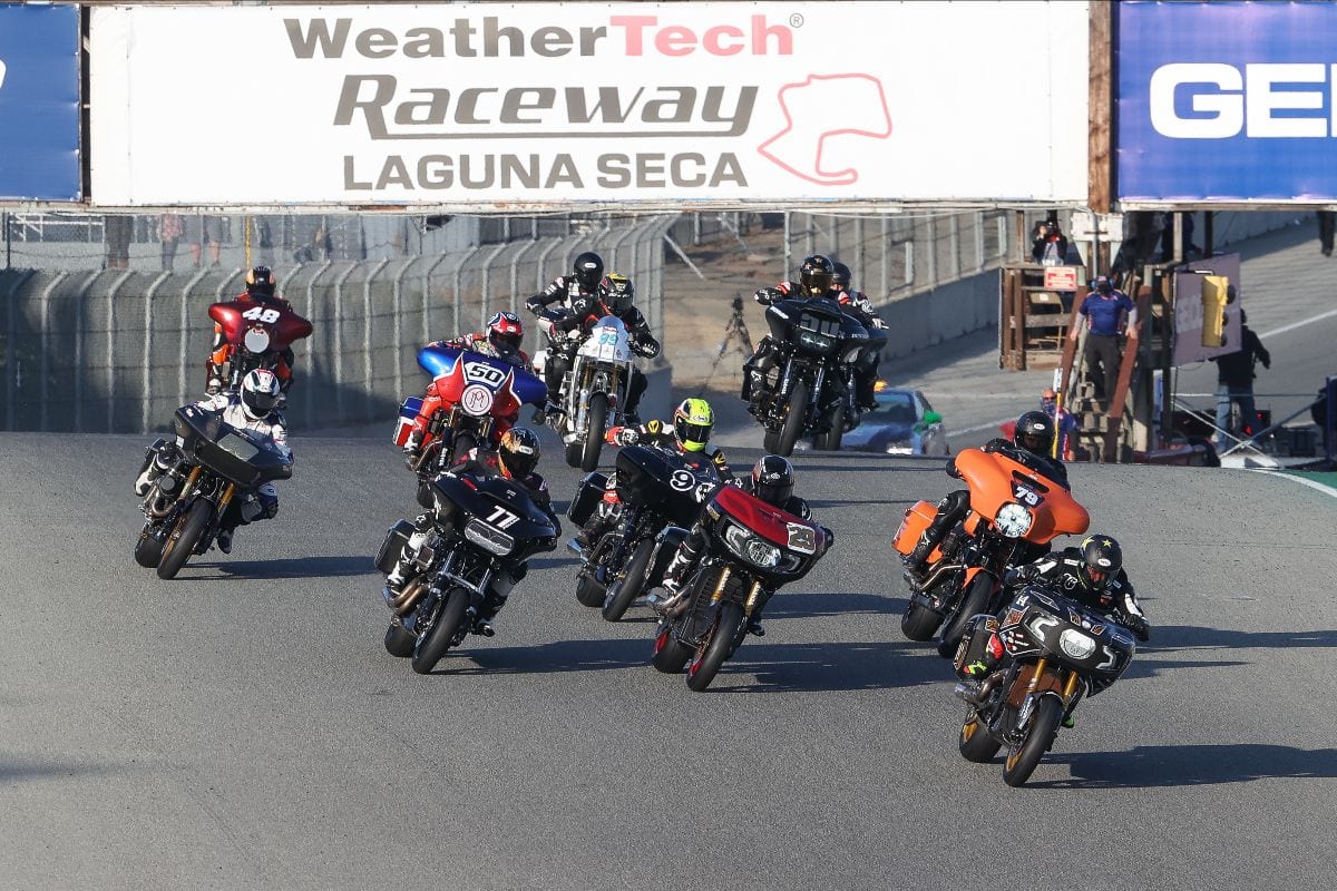 The King of the Baggers gets underway at WeatherTech Raceway Laguna Seca with Frankie Garcia getting the holeshot over turn one on Saturday. (Brian J. Nelson Photo)