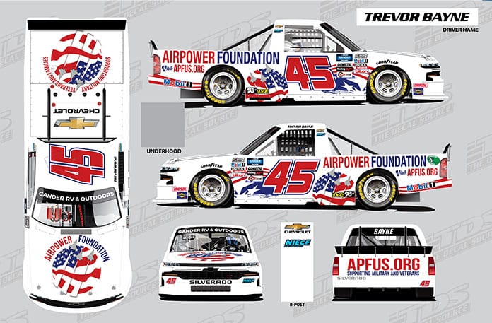 The AirPower Foundation will sponsor Niece Motorsports and Trevor Bayne in two upcoming NASCAR Gander RV & Outdoors Truck Series events.