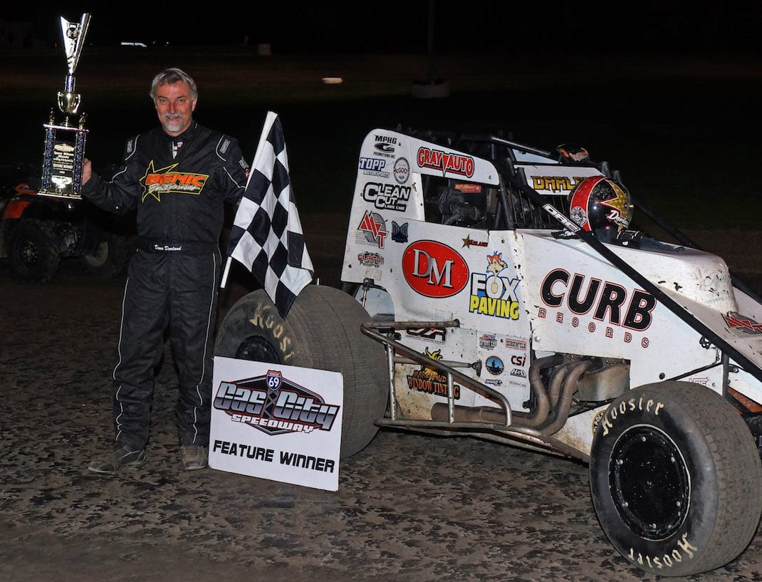 Dave Darland in victory lane at Gas City I-69 Speedway. (Gary Gasper photo)