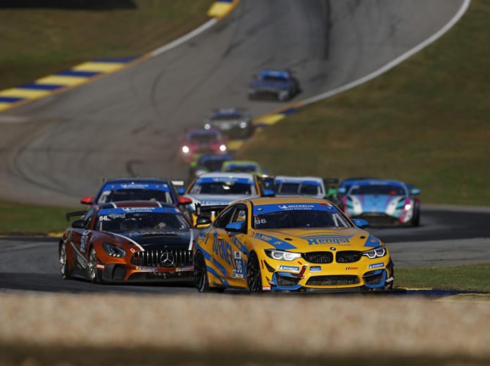 Vincent Barletta and Robby Foley drove the Turner Motorsport BMW M4 GT4 to victory in the Fox Factory 120 at Michelin Raceway Road Atlanta. (IMSA Photo)