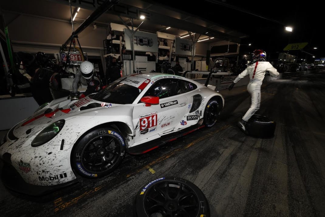 The No. 911 Porsche GT Team Porsche 911 RSR of Nick Tandy, Fred Makowiecki and Matt Campbell earned the GT Le Mans victory during the Petit Le Mans Saturday at Road Atlanta. (IMSA photo)