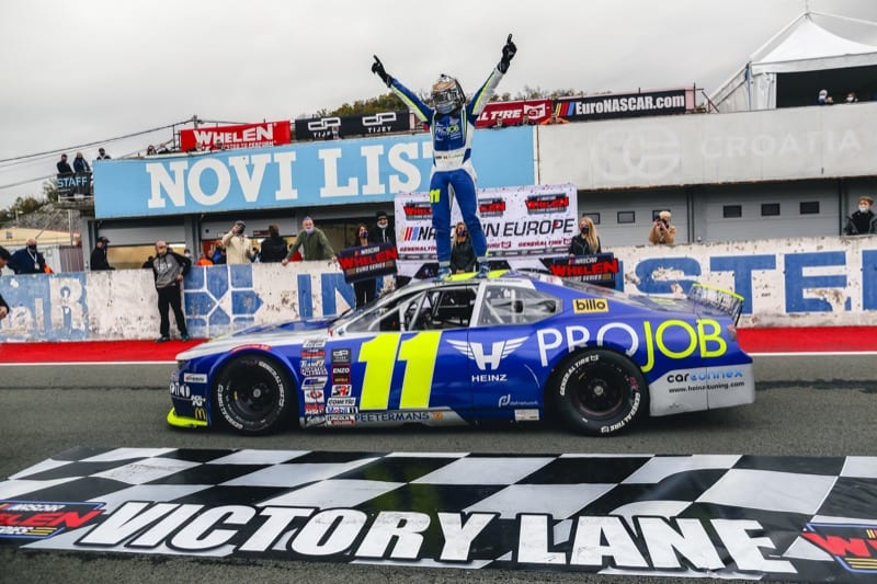 Stienes Longin celebrates after winning Saturday's EuroNASCAR PRO event at Automotodrom Grobnik. (Stephane Azemard/NASCAR Photo)