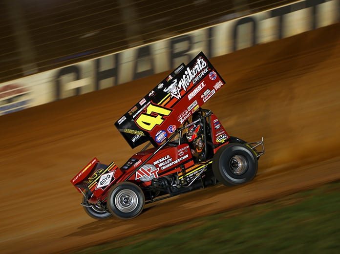 David Gravel on his way to victory Friday at The Dirt Track at Charlotte. (Adam Fenwick Photo)