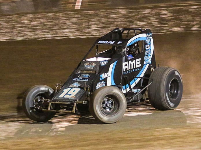 Justin Grant on his way to victory in the sprint car portion of Friday's Western World Championships preliminary event at Arizona Speedway. (Ivan Veldhuizen Photo)