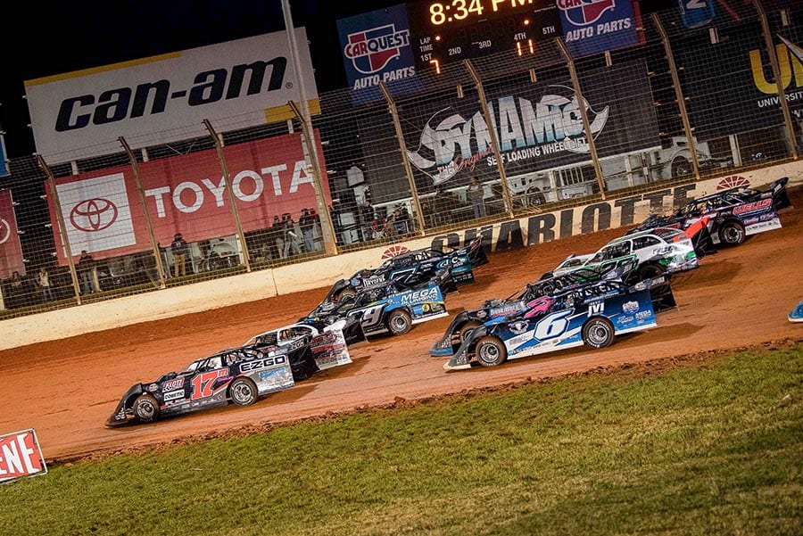 The field for Thursday's World of Outlaws Morton Buildings Late Model Series event prepares to go racing Thursday at The Dirt Track at Charlotte. (Shawn Cooper Photo)