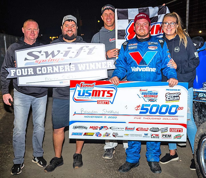 Brandon Sheppard in victory lane at RPM Speedway. (USMTS photo)