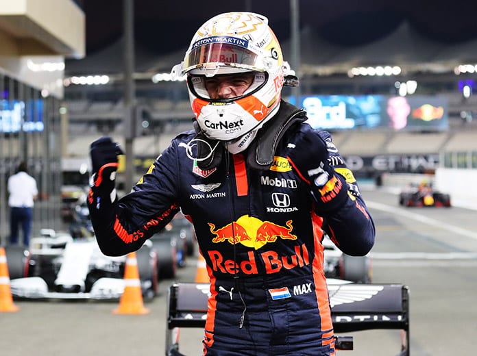 Max Verstappen celebrates after claiming the pole for the Abu Dhabi Grand Prix. (Kamran Jebreili - Pool/Getty Images Photo)