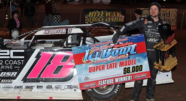 Michael Page in victory lane after winning Sunday's Ice Bowl at the Talladega Short Track. (Chad Wells Photo)
