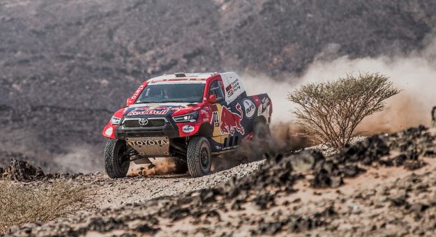 Nasser Al-Attiyah for Toyota Gazoo Racing Team races during stage four of Rally Dakar 2021 from Wadi Ad-Dawasir to Riyadh, Saudi Arabia. (Red Bull Content Pool photo)
