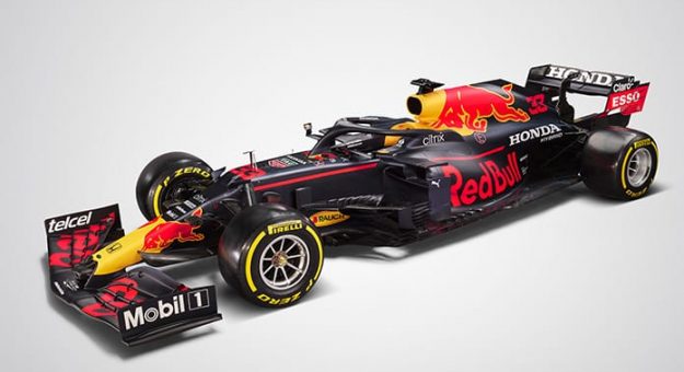 The Red Bull Racing RB16B that will be driven this year by Max Verstappen and Sergio Perez.