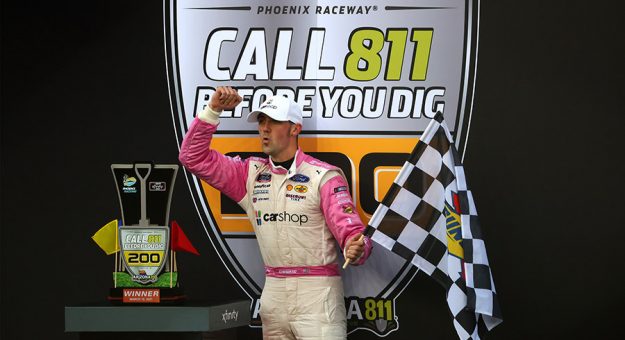 Austin Cindric celebrates after winning Saturday's NASCAR Xfinity Series event at Phoenix Raceway. (Abbie Parr/Getty Images Photo)
