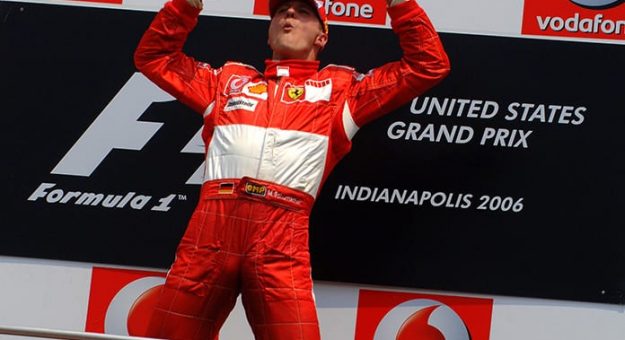 Michael Schumacher, seen here after winning the 2006 United States Grand Prix at Indianapolis Motor Speedway, has been elected to the Indianapolis Motor Speedway Hall of Fame. (IMS Photo)