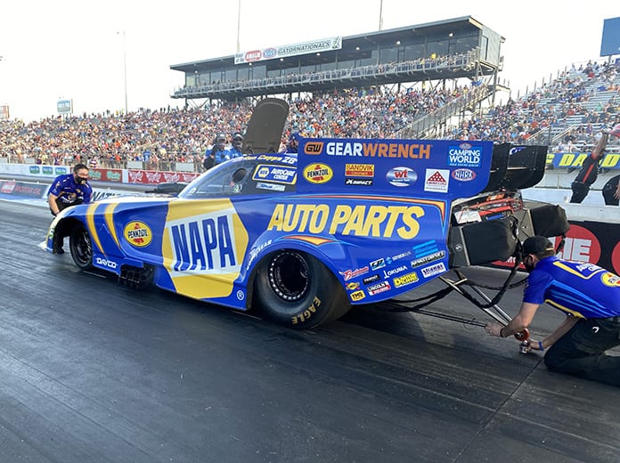 Ron Capps set the early pace during qualifying for the NHRA Gatornationals on Friday. (DSR Photo)