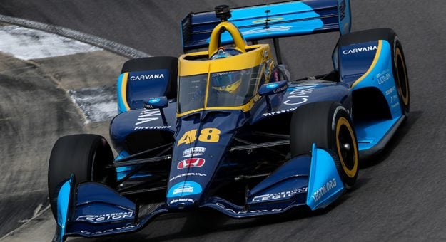 Jimmie Johnson was happy with a 19th-place finish in Sunday's NTT IndyCar Series opener. (IndyCar Photo)