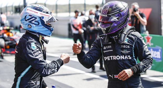 Valtteri Bottas (left) bested teammate Lewis Hamilton (right) to earn the pole for the Portuguese Grand Prix. (Mercedes Photo)
