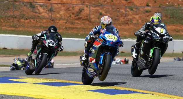 Sean Dylan Kelly (40) beat Richie Escalante (1) to win the opening Supersport race of the season at Road Atlanta on Saturday. (Brian J. Nelson Photo)