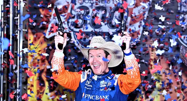 Scott Dixon celebrates in victory lane Saturday at Texas Motor Speedway. (Al Steinberg Photo)