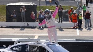 DOVER, DELAWARE - MAY 15: Austin Cindric, driver of the #22 Car Shop Ford, celebrates his win in Victory Lane during the NASCAR Xfinity Series Drydene 200 race at Dover International Speedway on May 15, 2021 in Dover, Delaware. (Photo by James Gilbert/Getty Images) | Getty Images