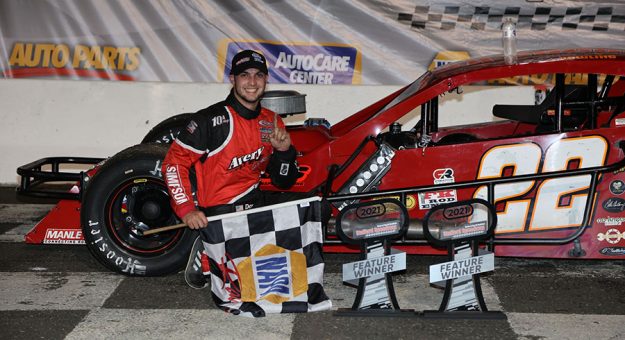 Chase Dowling in victory lane Friday at Stafford Motor Speedway.