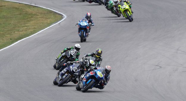 Sean Dylan Kelly (40) leads Benjamin Smith (88), Richie Escalante (1) and Stefano Mesa (97) during Supersport action on Saturday at VIR. (Brian J. Nelson Photo)