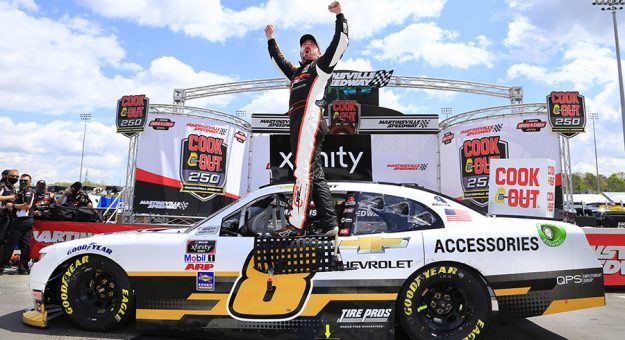 Josh Berry in victory lane at Martinsville Speedway in April. (HHP/Jim Fluharty Photo)