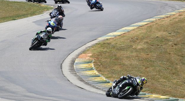 Richie Escalante was dominant on Sunday at VIR, winning his first MotoAmerica Supersport race of the season over Sean Dylan Kelly (40) and Stefano Mesa (37). (Brian J. Nelson Photo)