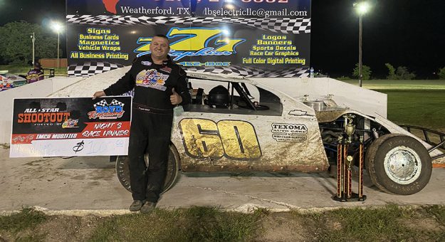 The IMCA Modified he built, and sold five years ago put William Gould in victory lane Friday night when the All Star Shootout traveled to Boyd Raceway. (Karen Davis Photo)