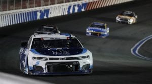#5: Kyle Larson, Hendrick Motorsports, Chevrolet Camaro MetroTech leads a pack of cars during the NASCAR Cup Series Coca-Cola 600 at Charlotte Motor Speedway in Concord, N.C., May 30, 2021.  (HHP/Andrew Coppley)