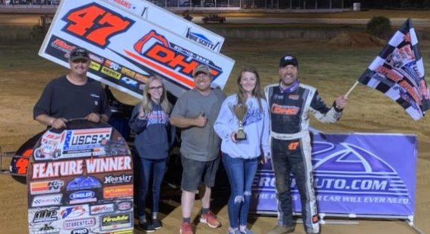 Dale Howard in victory lane at Lexington 104 Speedway. (USCS Photo)