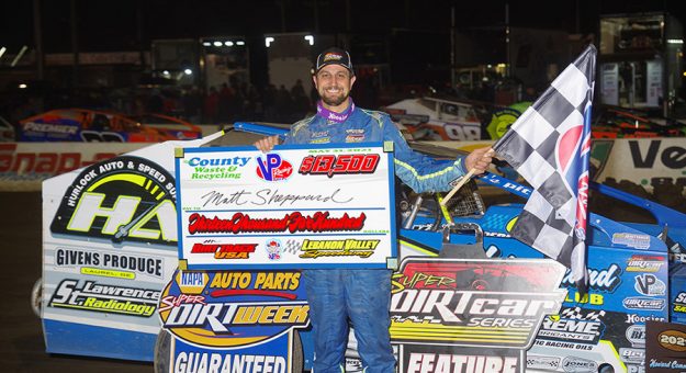 Matt Sheppard pocketed $13,500 for winning the Mr. Dirt Track USA feature at Lebanon Valley Speedway. (Mark Brown Photo)