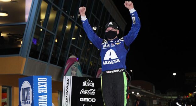 HOMESTEAD, FLORIDA - FEBRUARY 28: William Byron, driver of the #24 Axalta Chevrolet, celebrates in victory lane after winning the NASCAR Cup Series Dixie Vodka 400 at Homestead-Miami Speedway on February 28, 2021 in Homestead, Florida. (Photo by Sean Gardner/Getty Images) | Getty Images