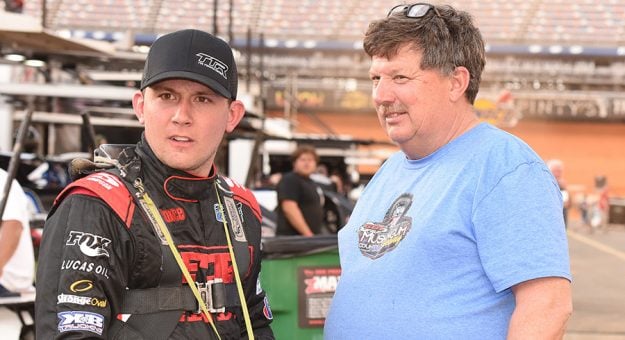 Devin Moran (left) with his father, Donnie Moran, at Bristol Motor Speedway. (Paul Arch Photo)