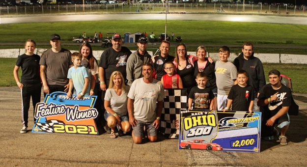 Kyle Jones joined by his family and crew in victory lane at Shady Bowl Speedway. (Todd Ridgeway Photo)