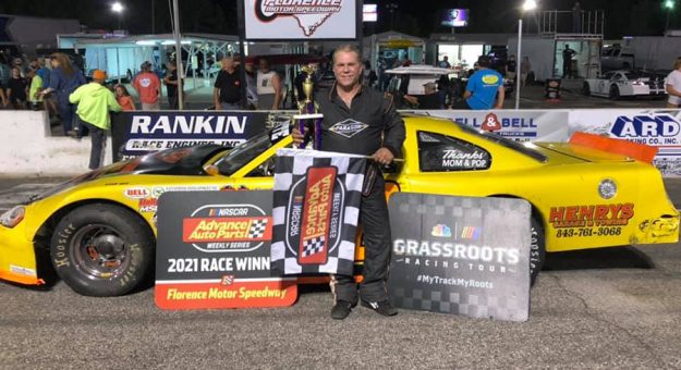 Robert Powell in victory lane Saturday at Florence Motor Speedway.