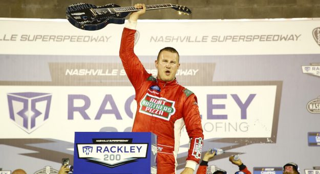 LEBANON, TENNESSEE - JUNE 18: Ryan Preece, driver of the #17 Hunt Brothers Pizza Ford, celebrates in victory lane after winning the NASCAR Camping World Truck Series Rackley Roofing 200 at Nashville Superspeedway on June 18, 2021 in Lebanon, Tennessee. (Photo by Jared C. Tilton/Getty Images) | Getty Images