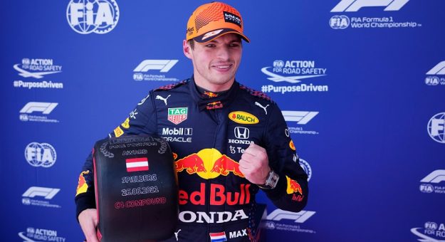 SPIELBERG, AUSTRIA - JUNE 26: Pole position qualifier Max Verstappen of Netherlands and Red Bull Racing celebrates in parc ferme during qualifying ahead of the F1 Grand Prix of Styria at Red Bull Ring on June 26, 2021 in Spielberg, Austria. (Photo by Darko Vojinovic - Pool/Getty Images) // Getty Images / Red Bull Content Pool  // SI202106260281 // Usage for editorial use only // | Getty Images