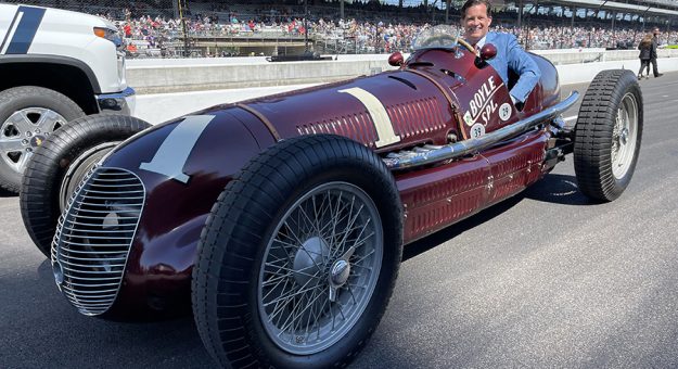 Indianapolis Motor Speedway President J. Douglas Boles sits aboard the Boyle Special at Indianapolis Motor Speedway. (Ralph Sheheen Photo)
