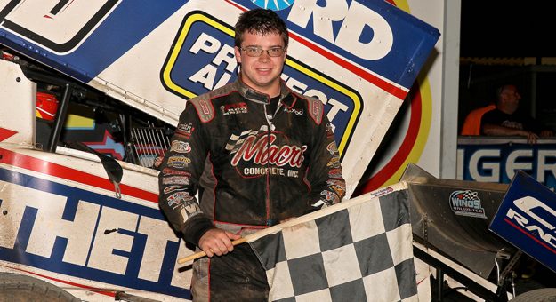 Anthony Macri in victory lane Wednesday at Port Royal Speedway. (Dan Demarco Photo)