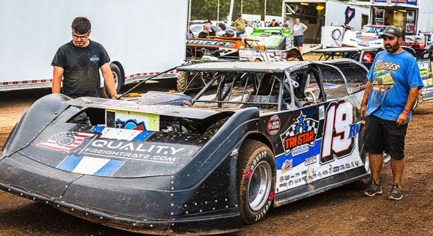 Ryan Gustin and his crew are adjusting as they continue their first World of Outlaws Morton Buildings Late Model Series season. (Jacy Norgaard Photo)