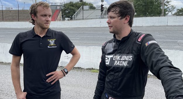 Erik Jones (right) will drive a late model co-owned by B.J. McLeod and Travis Braden (left) on July 23-24.