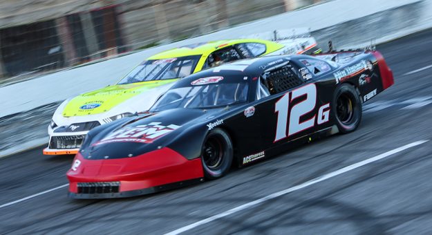 Derek Griffith (12g) has been one of the top asphalt late model racers in the country in the last two years. (Adam Fenwick Photo)