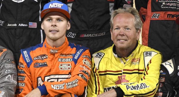 Sheldon Haudenschild (left) poses for a photo with his father, Jac Haudenschild (right) prior to the 37th Kings Royal Saturday night. (Frank Smith Photo)