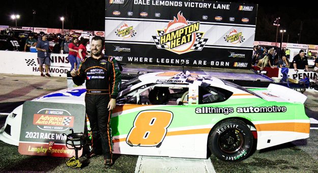 Josh Berry in victory lane Saturday at Langley Speedway.