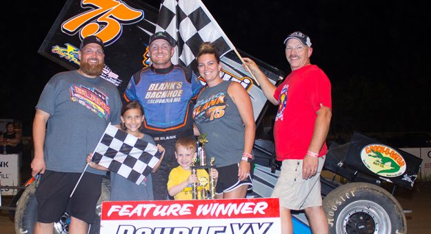 Tyler Blank in victory lane Sunday at Double X Speedway.