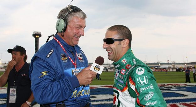 Bob Jenkins (left) interviews Tony Kanaan during an IndyCar Series event at Nashville Superspeedway. (IndyCar Photo)