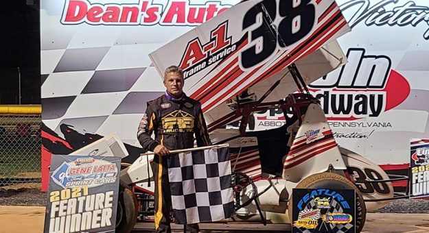 Cory Haas in victory lane at Lincoln Speedway